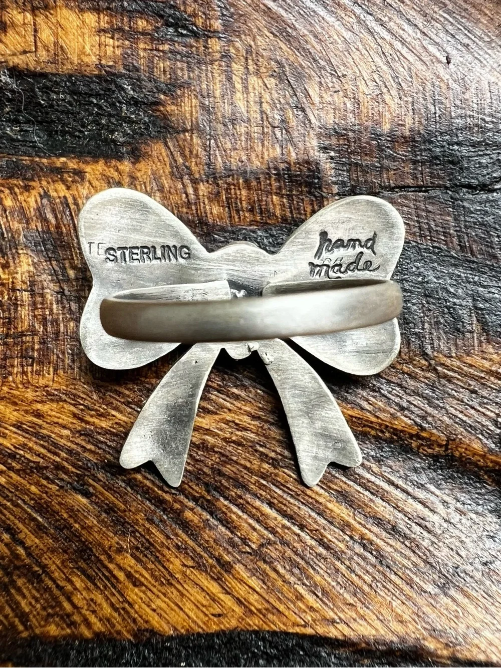 Sterling Silver Kingman Turquoise Bow Ring Size 9 Adjustable